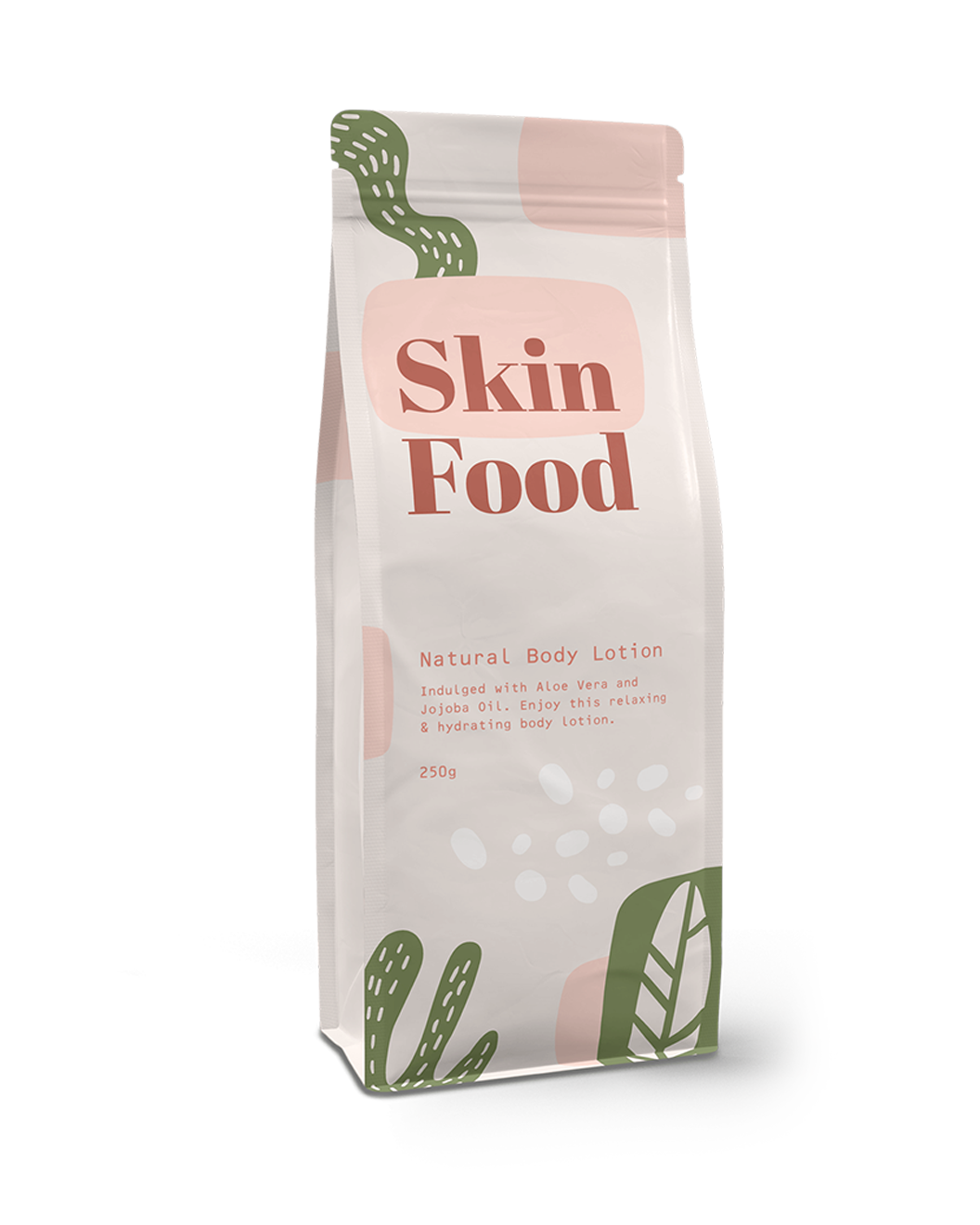 Flat bottom pouch as cosmetic packaging in light pink for body lotion