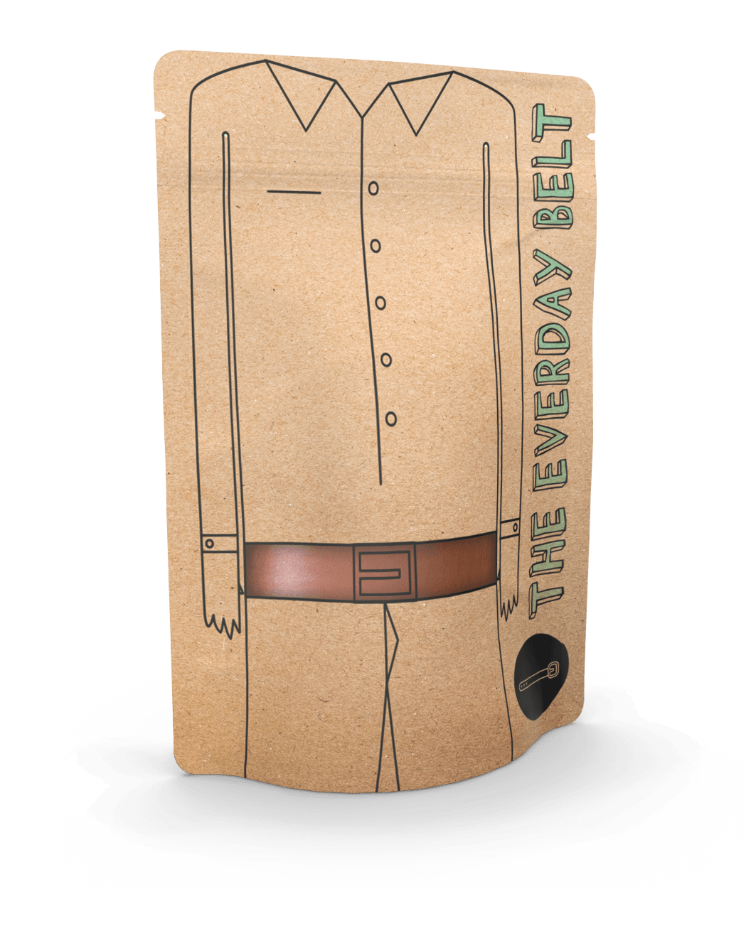 Standbodenbeutel als Textilverpackung im Kraftpapierlook mit einem braunem Gürtel als Motiv