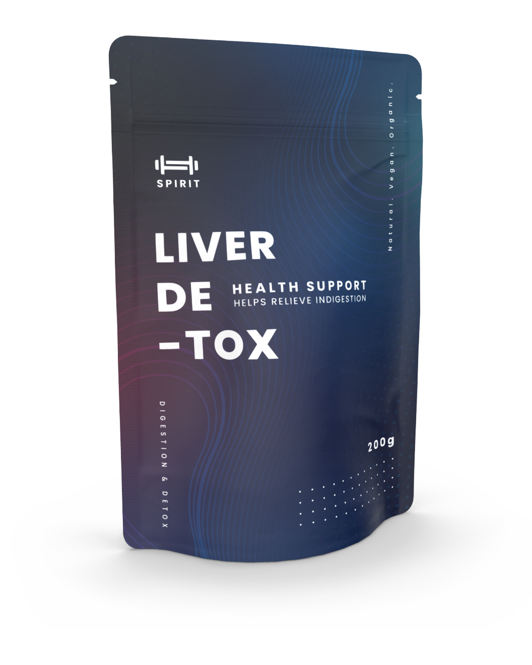 Stand-up pouch as packaging for supplements in blue for detox powder