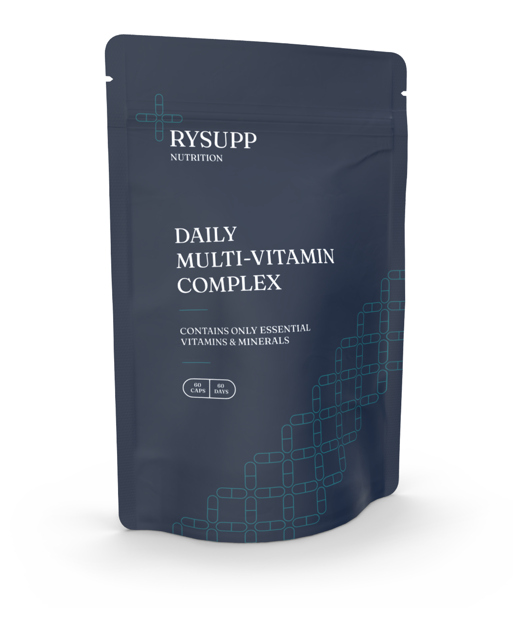 Stand-up pouch as packaging for supplements in blue for a vitamin complex