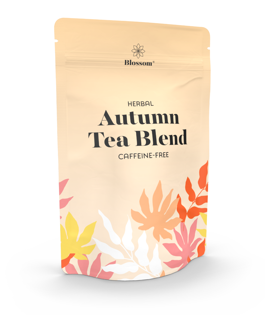 Stand-up pouch as tea packaging in light orange for an autumn tea blend