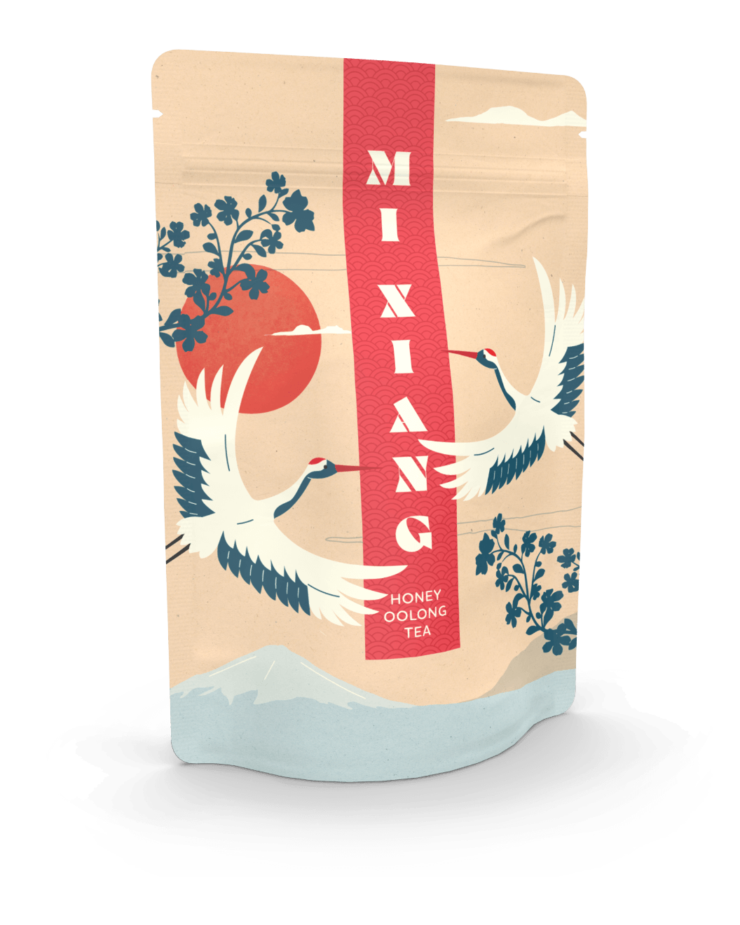 Stand-up pouch as tea packaging with an Asian design for oolong tea