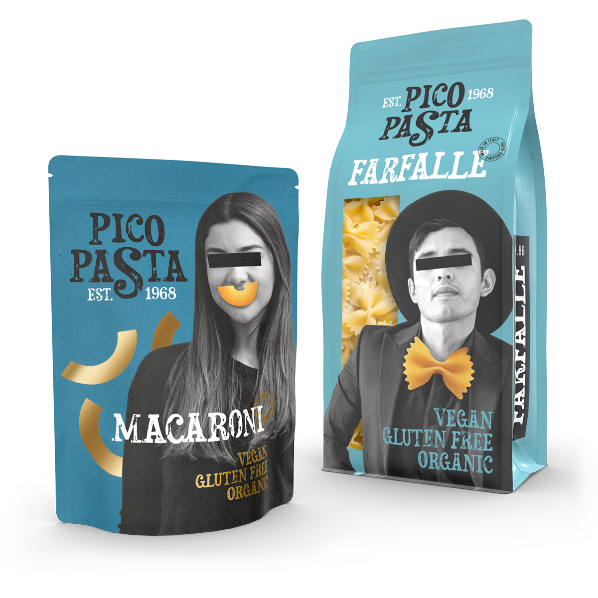 Pastaverpackungen mit Sichtfenster in blau