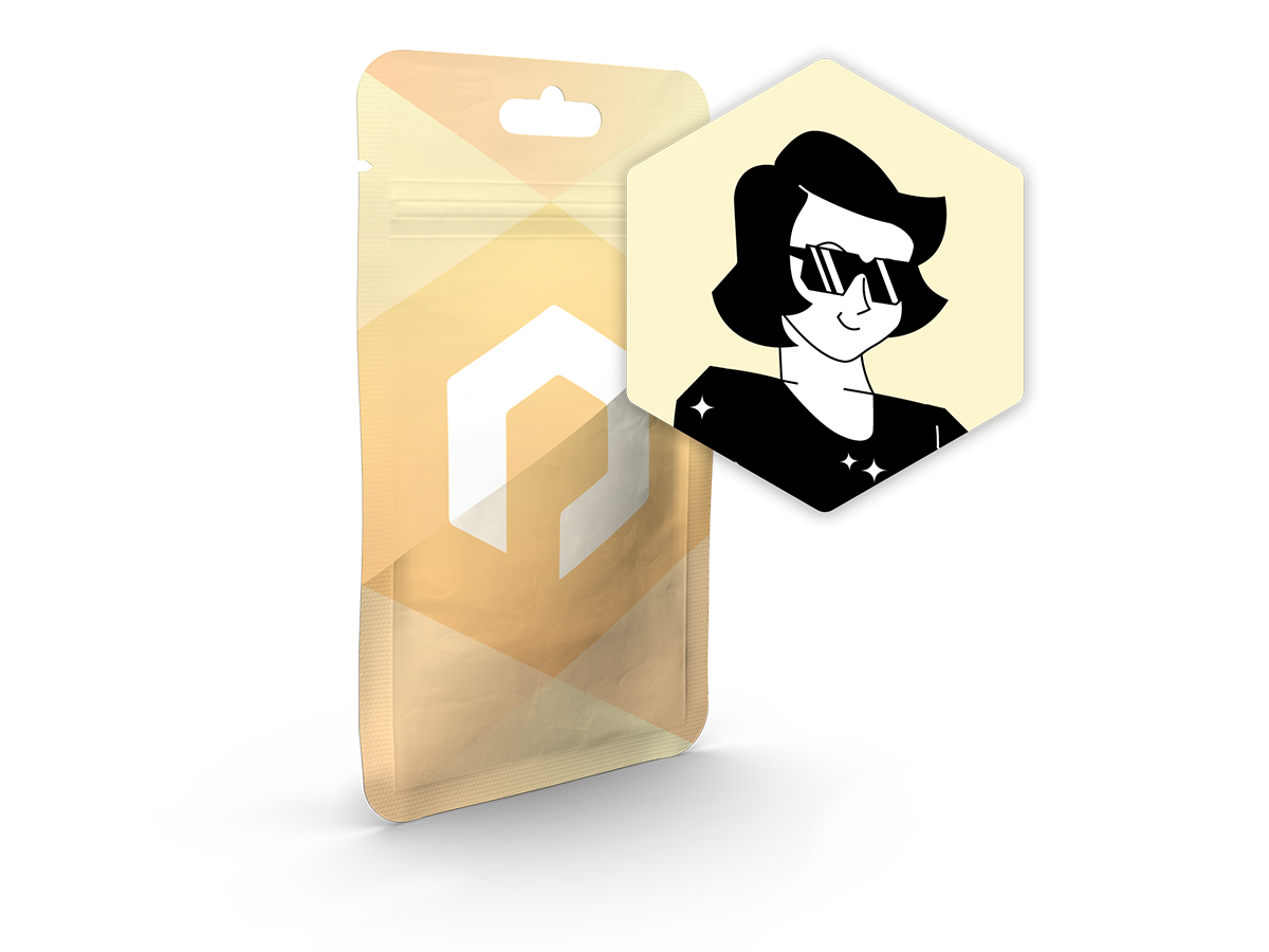 Metallisierte Verpackung als Flachbeutel in gelben Packiro Design mit Martha Icon