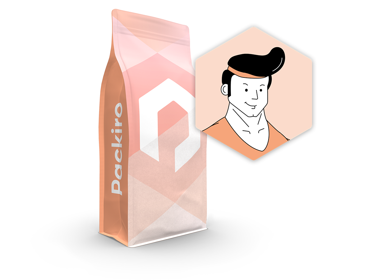 Robust packaging as a Flat bottom pouch with Robin Icon in red Packiro design