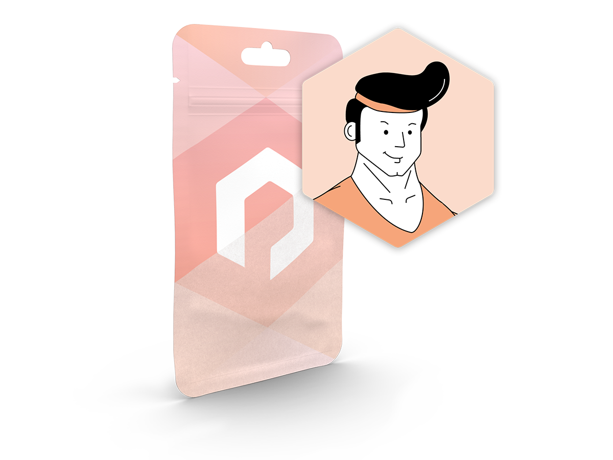 Robuste Verpackung als Flachbeutel mit Robin Icon im roten Packiro Design