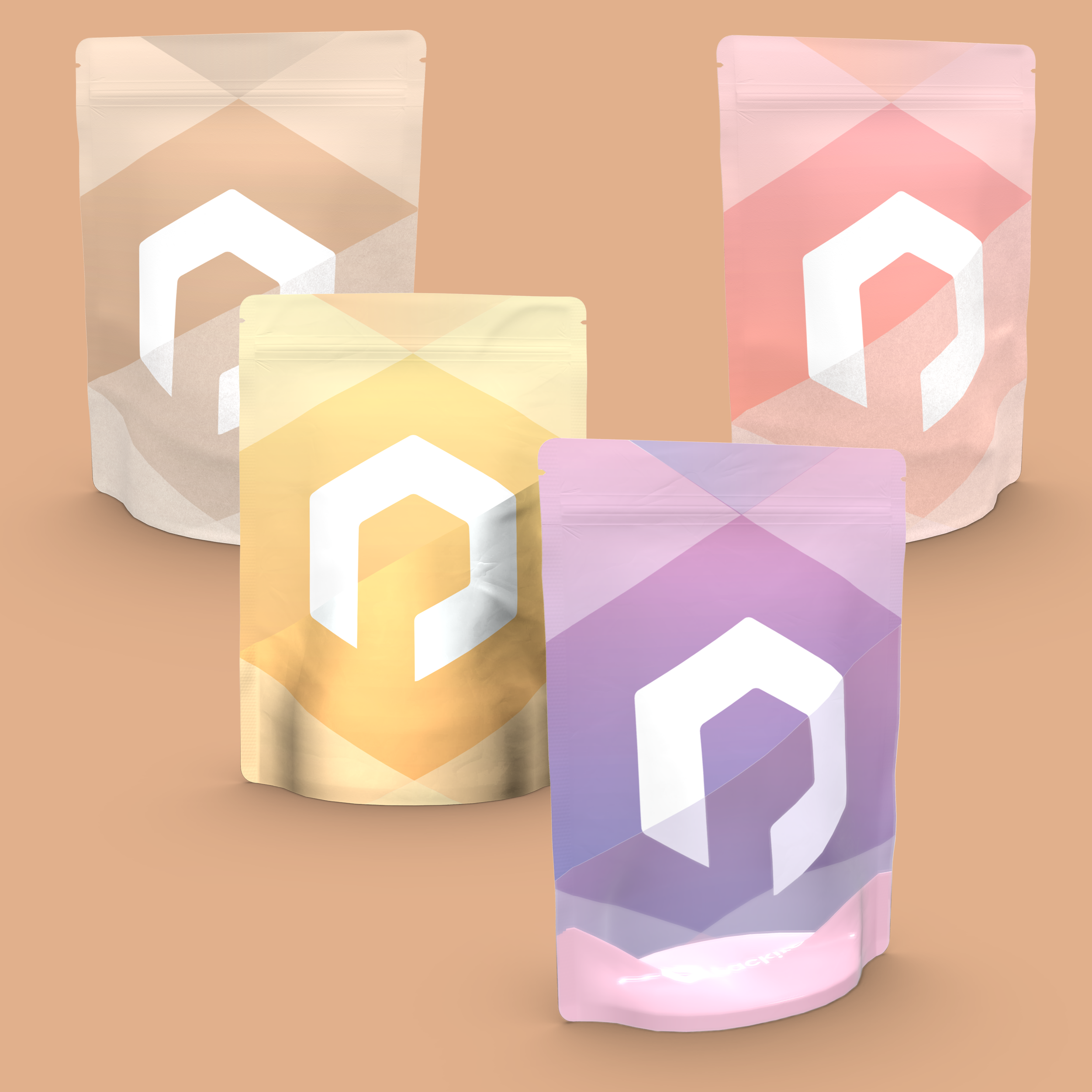 Stand-up pouches in various colours in Packiro design