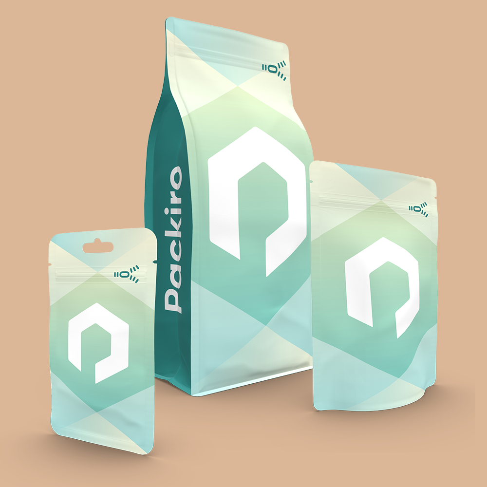 Pouch packaging with zipper in Packiro design