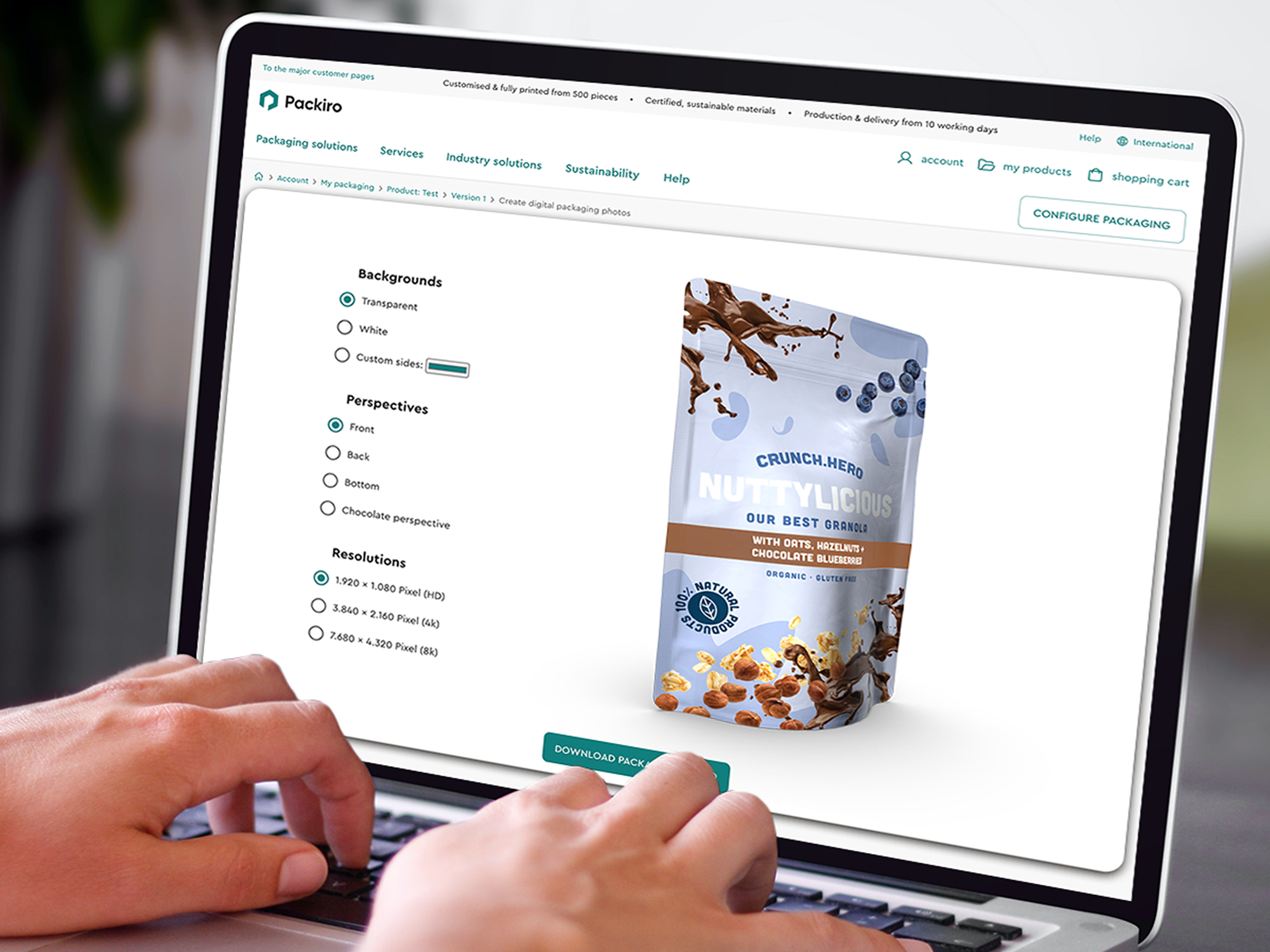 Screenshot of Packiro's Packshot tool for the 3D view