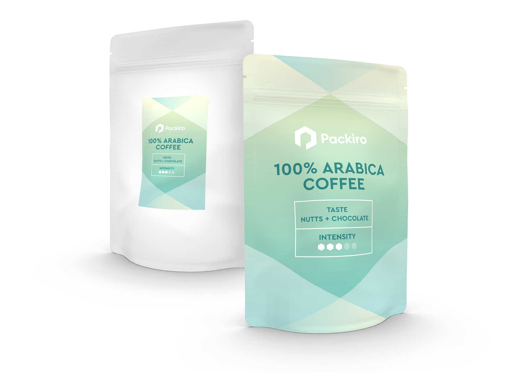 Standbodenbeutel bedruckt und unbedruckt für den Basis Design Service von Packiro