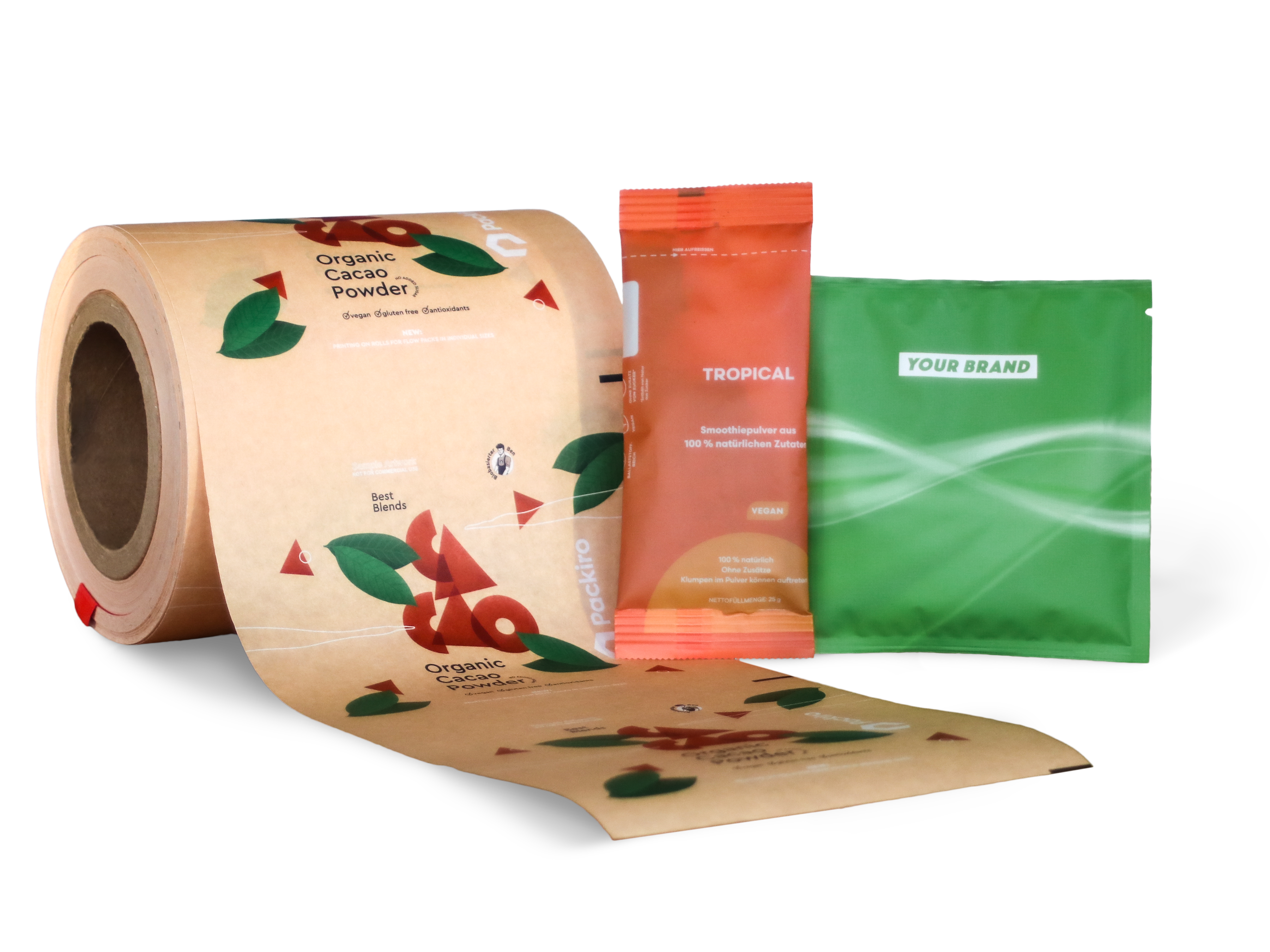 Flowpacks und flexible Rollenverpackungen in verschiedenen Designs