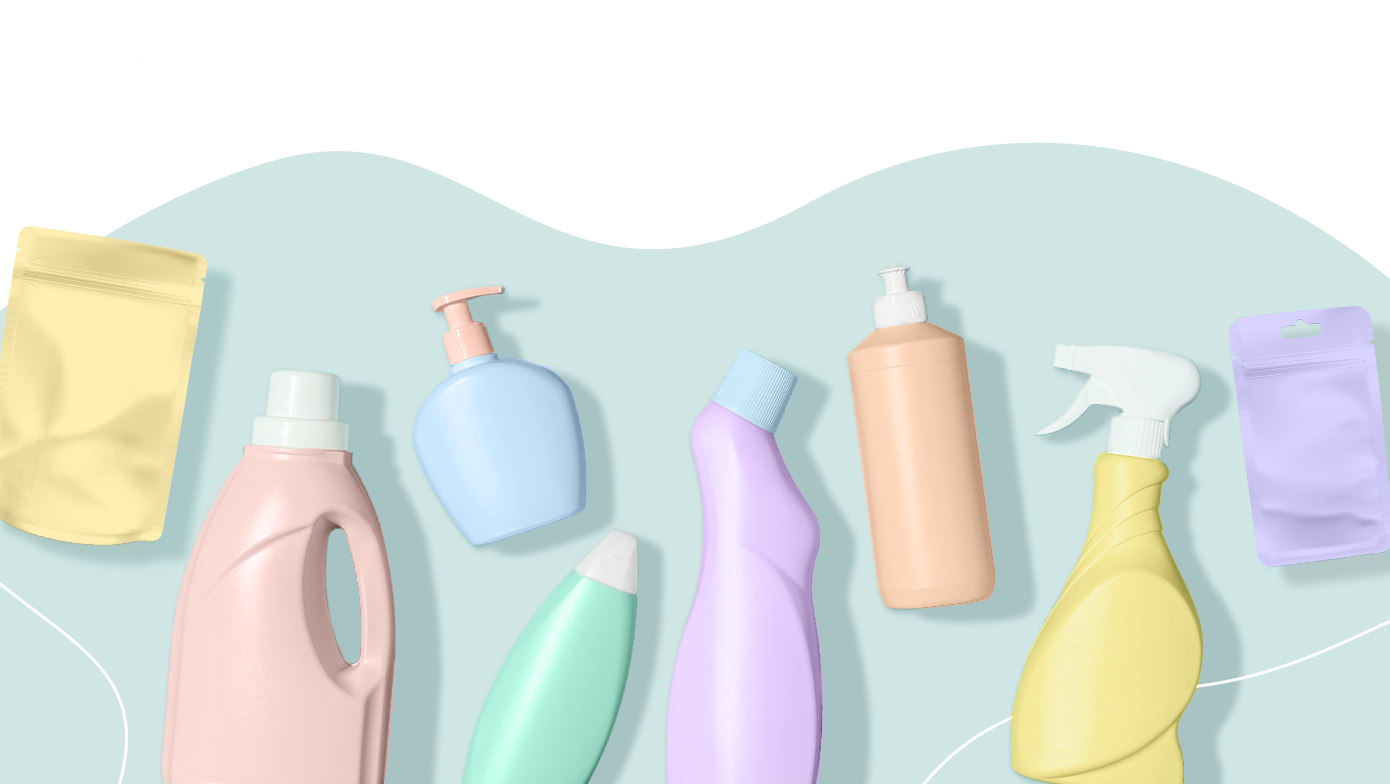 Bunte Plastikverpackungen in verschiedenen Formen