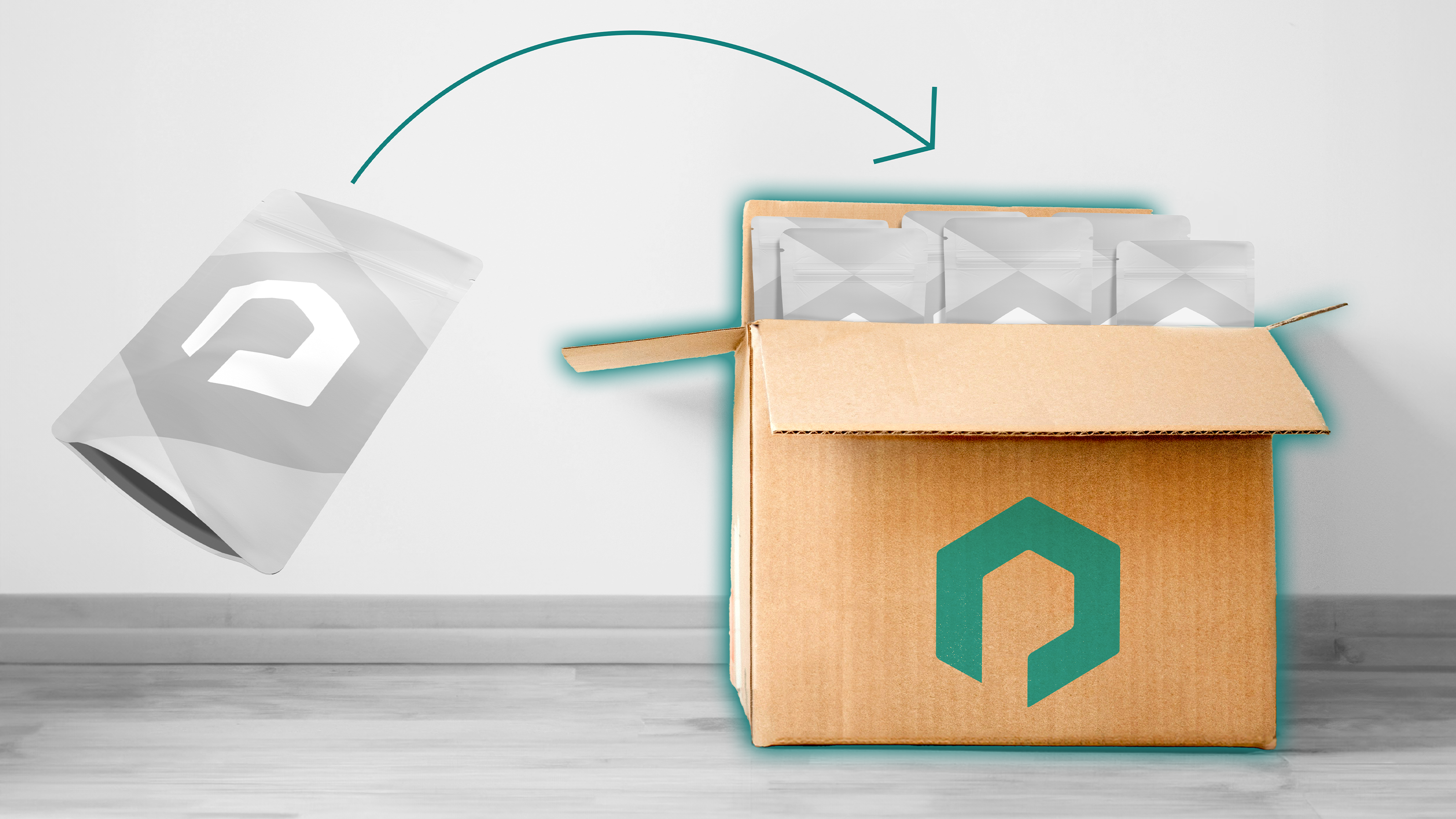 Sekundärverpackung als Karton mit Standbodenbeuteln