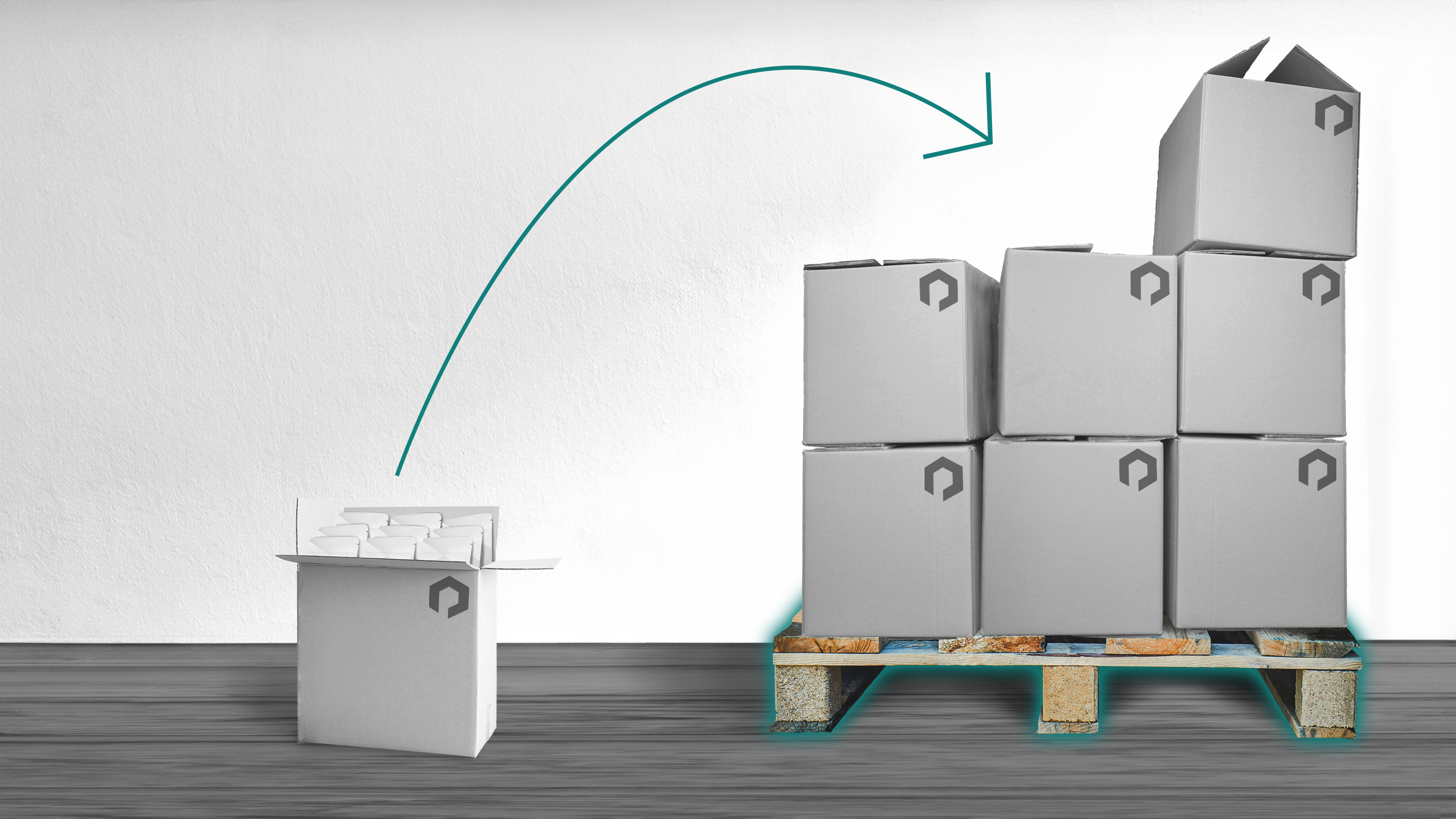 Tertiärverpackung als Europalette mit Kartons