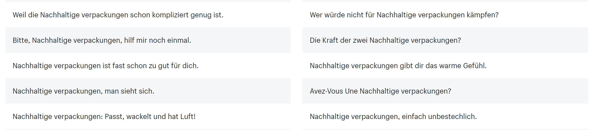 Screenshot der Ergebnisse des Shopify Slogan Generators