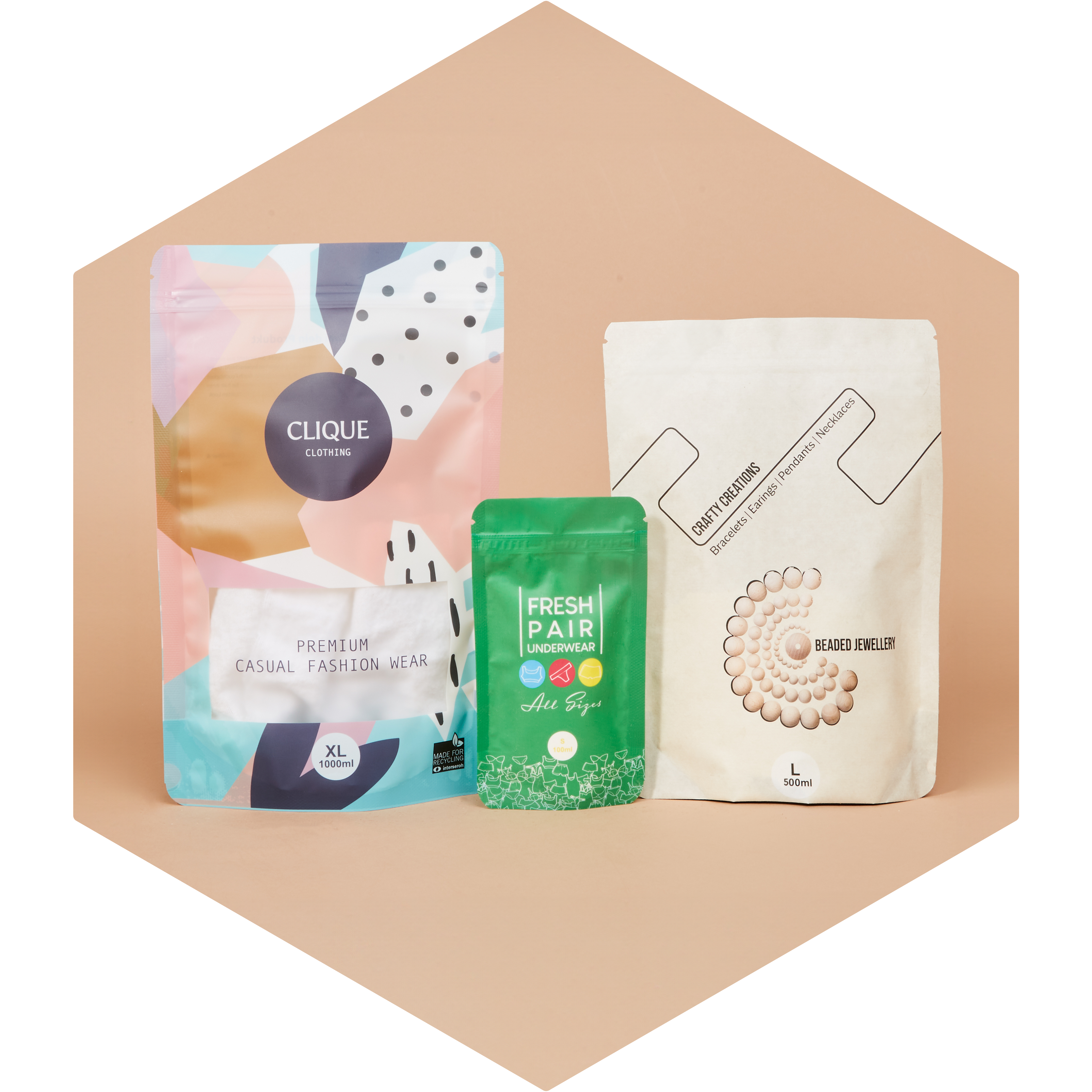 Textilverpackungen aus Standbodenbeuteln in verschiedenen Designs