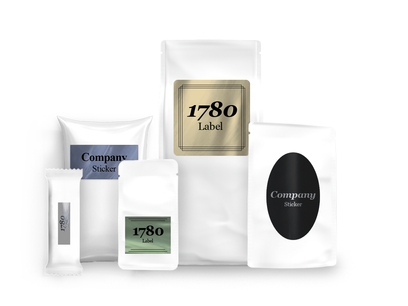 Weiße flexible Verpackungen mit beklebten Stickern