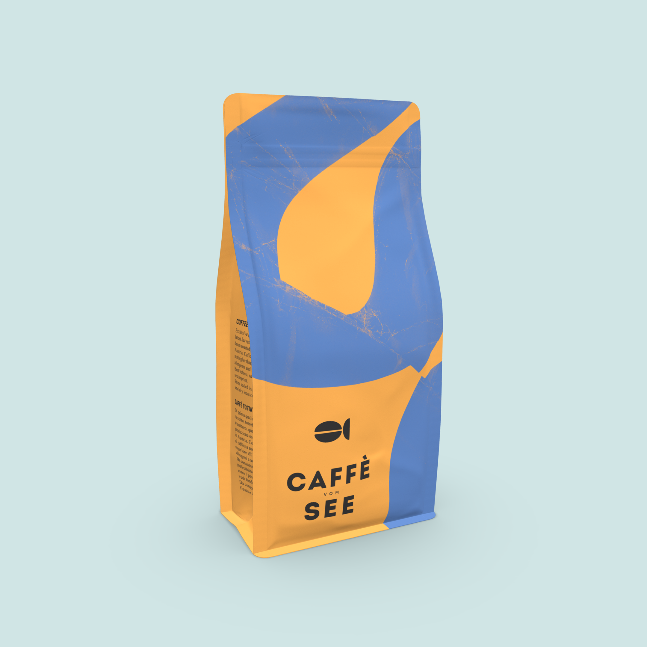 Coffee packaging as a flat bottom pouch from the roasting company Caffè vom See