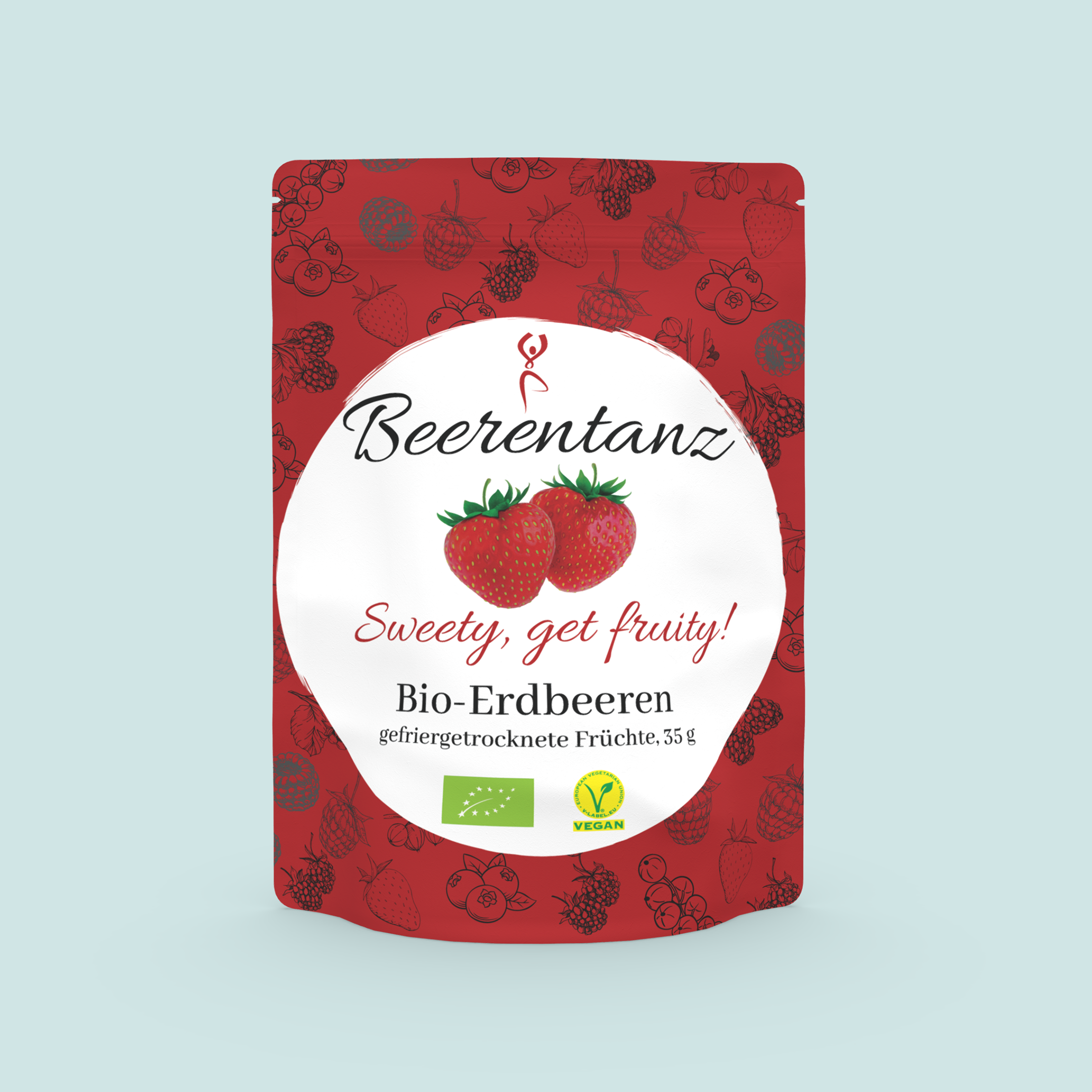 Lebensmittelverpackung als Standbodenbeutel für Erdbeeren von Beerentanz