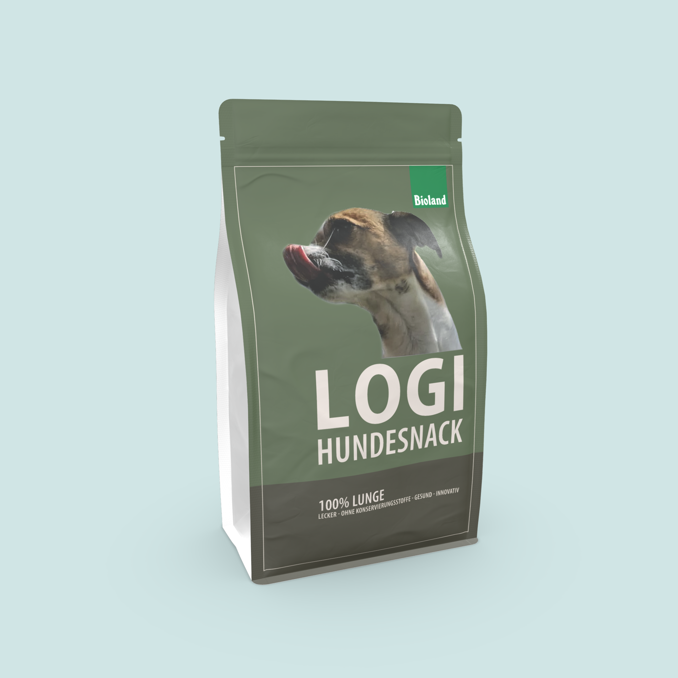 Pet food packaging as a flat bottom pouch for dog food from Bioland